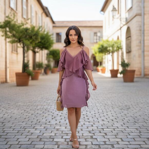 WOW Couture Mauve Bodycon Flutter Accent Dress - Large - Picture 1 of 11